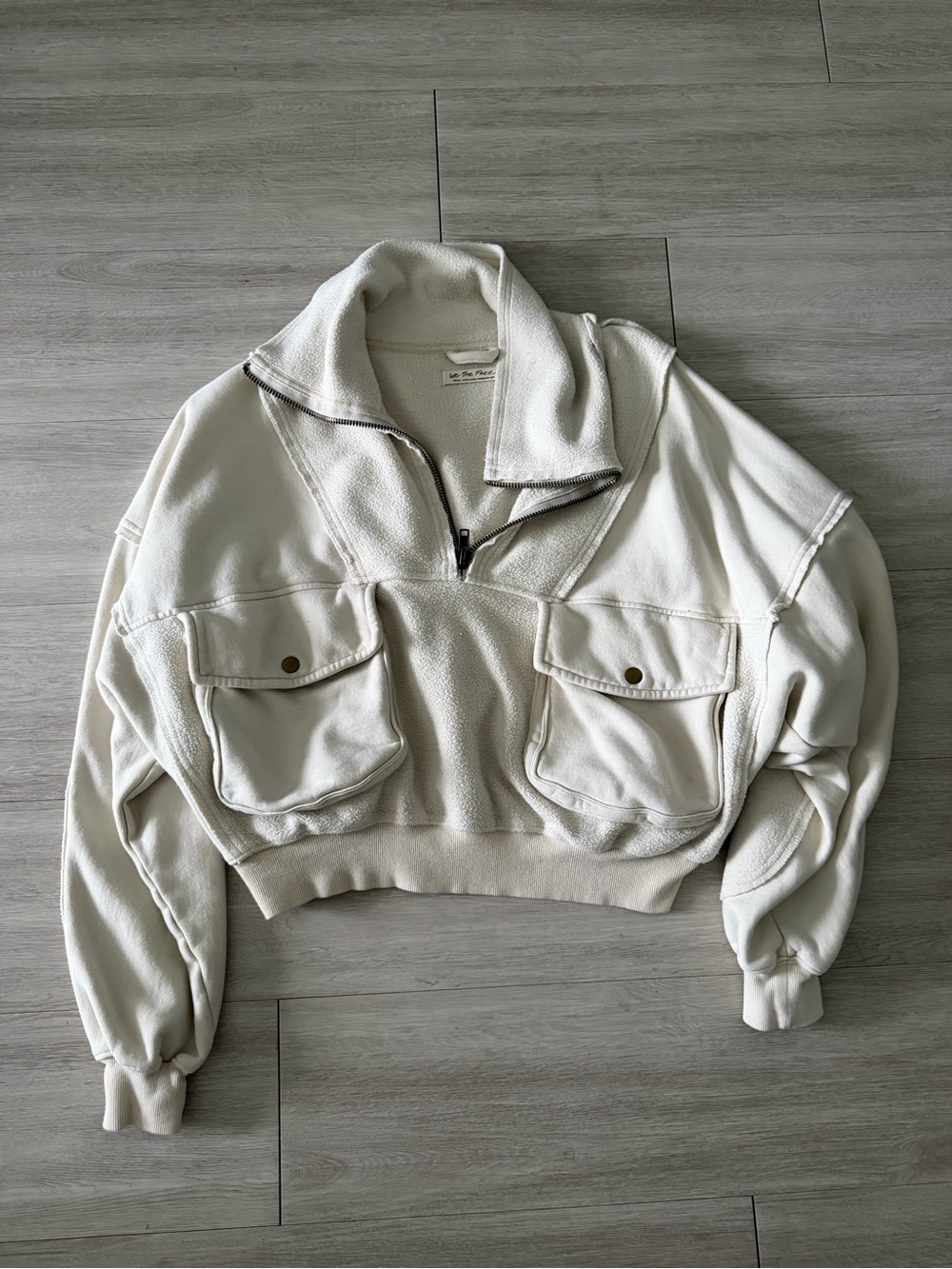 Free People We The Free Cream Teddy Half-Zip Jacket